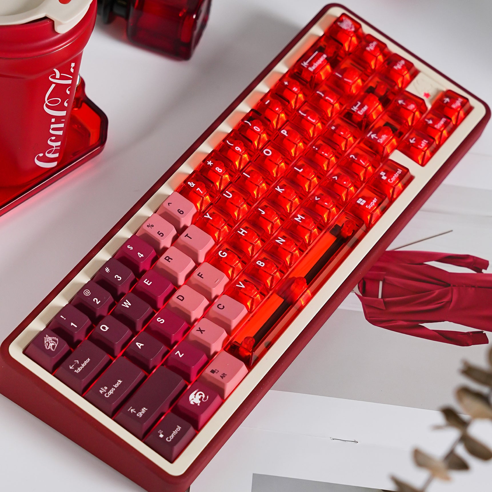 Aifei Keycap Snow Mountain Red Flame Gradient Transparent PBT+PC