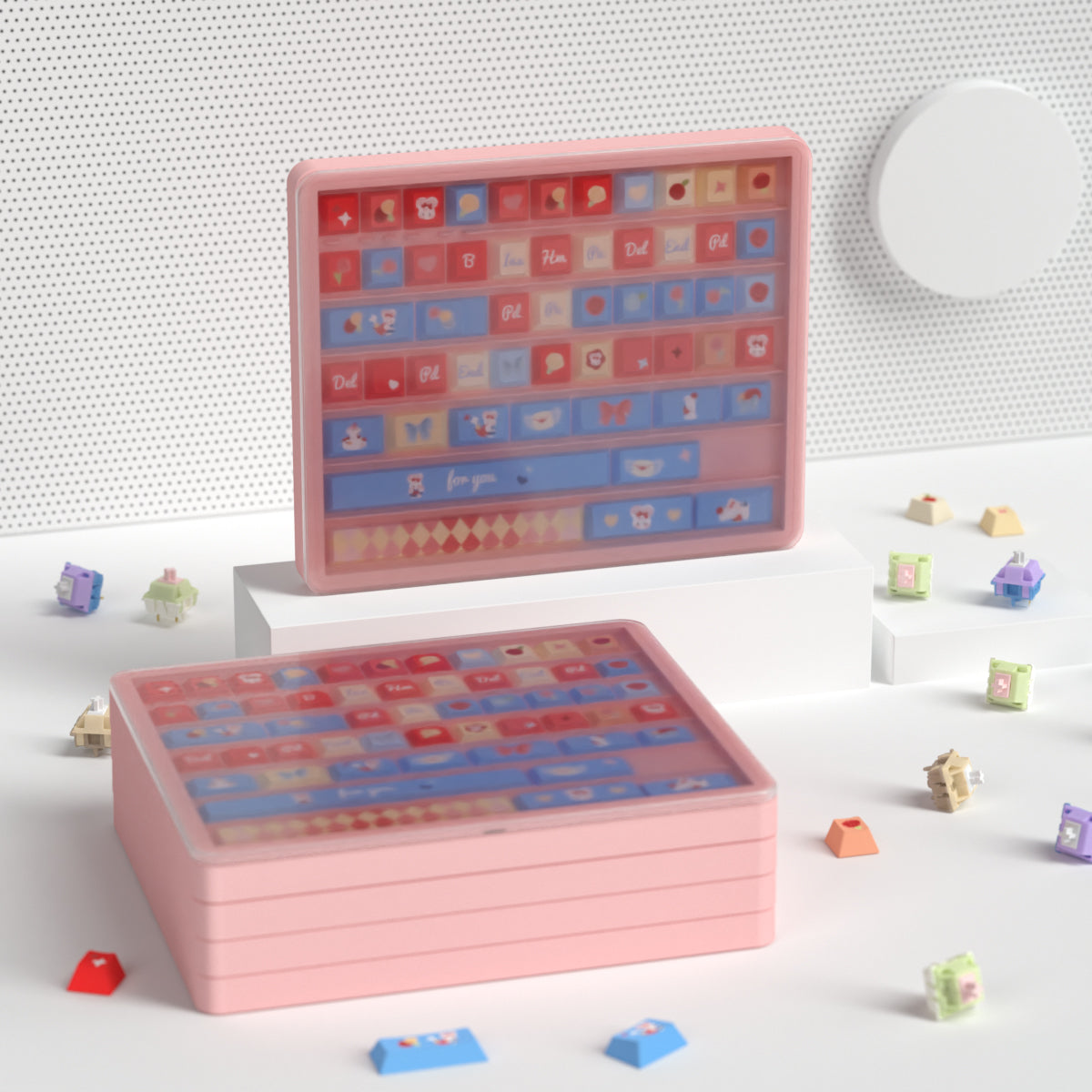 AiFei Pink/Purple Transparent Mechanical Keyboard Keycap Storage Box