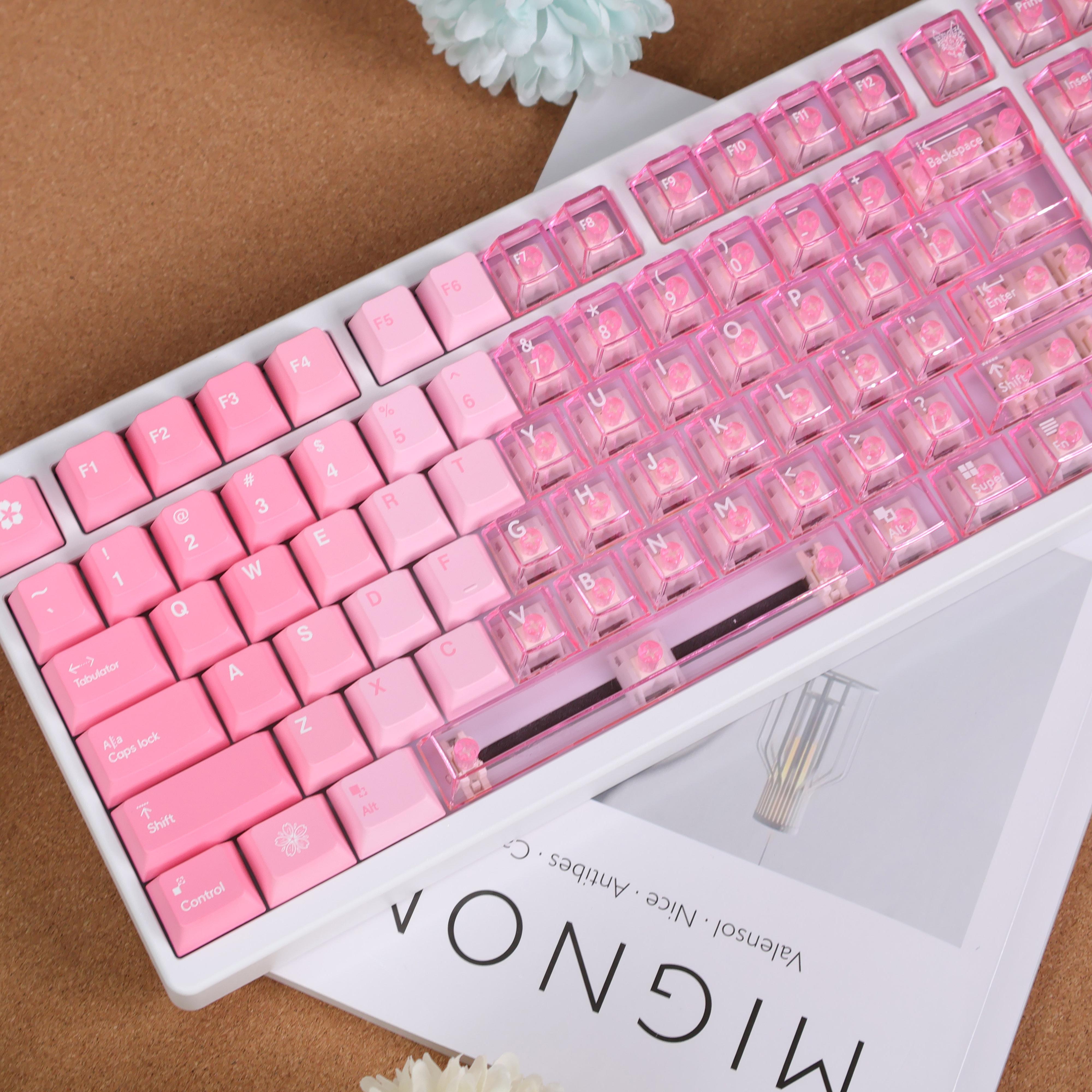 Aifei Keycap Snow Mountain Hanami Pink Gradient Transparent PBT+PC