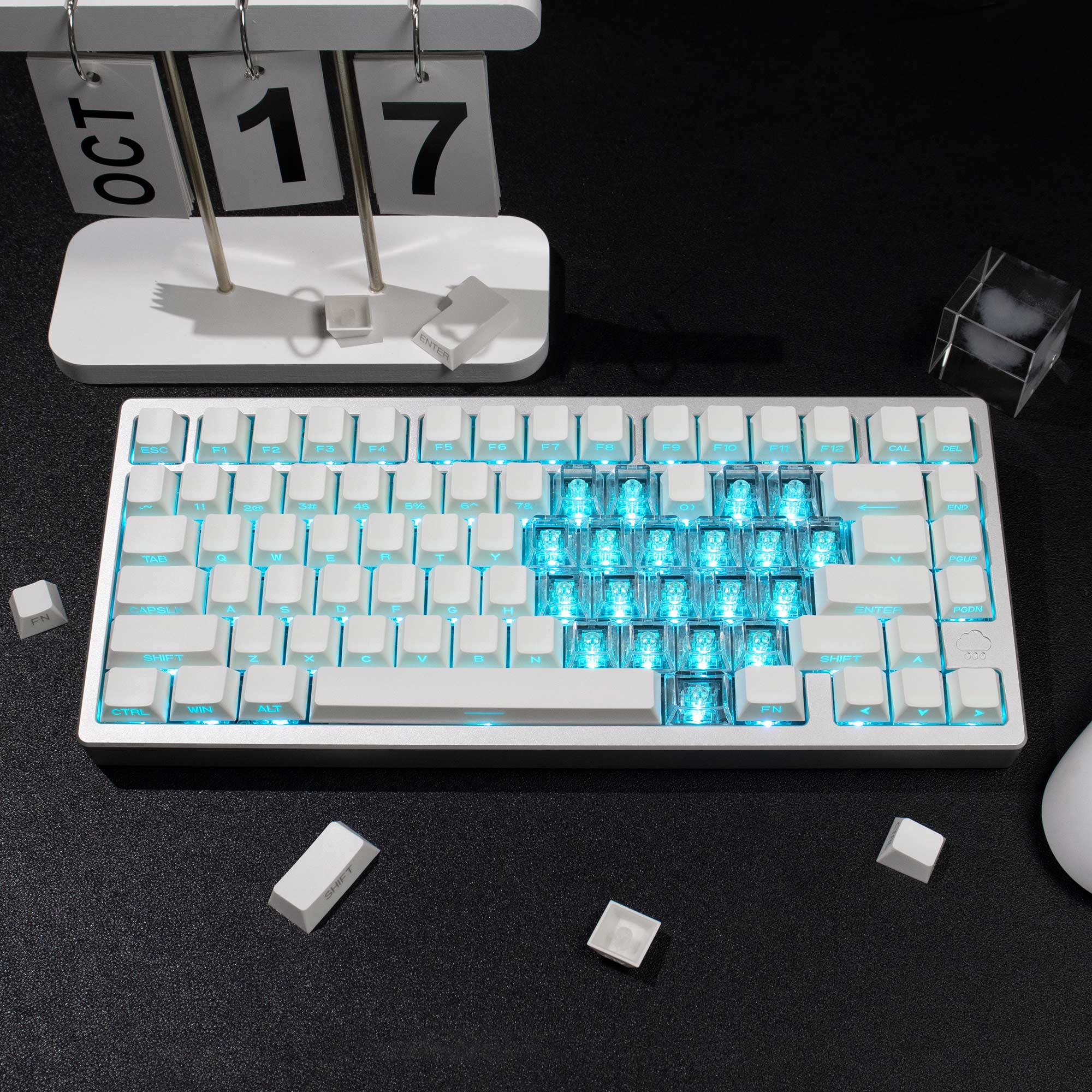 AiFei Keycap Black/White Rose Side-Transparent PBT Cherry 61/75/87